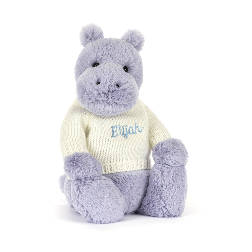 Bashful Hippo with Personalised Cream Jumper, Main View