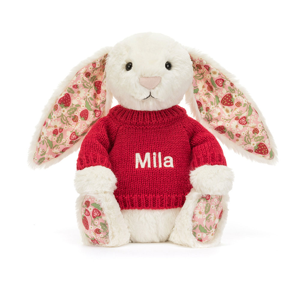 Blossom Cream Bunny 'Berry' with Personalised Red Jumper, View 4