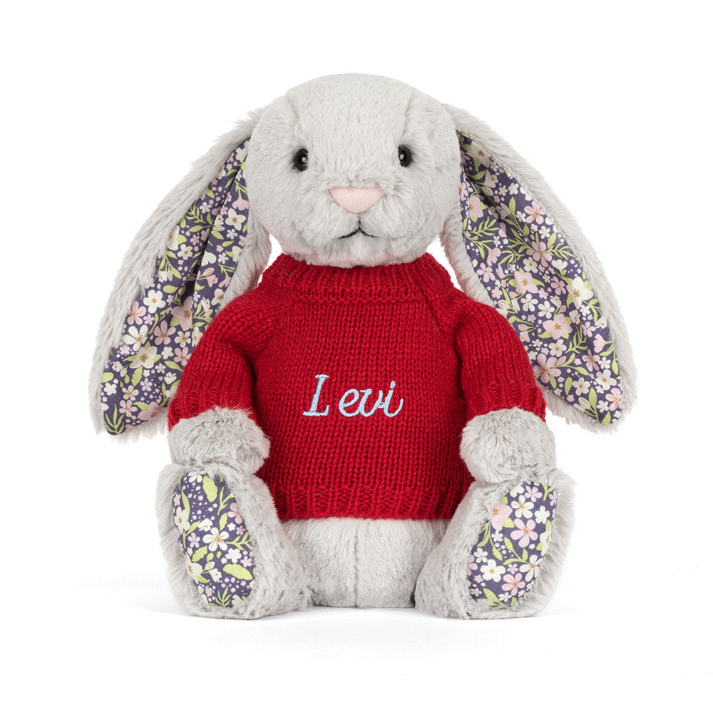Blossom Silver Bunny 'Bloom' with Personalised Red Jumper, View 4