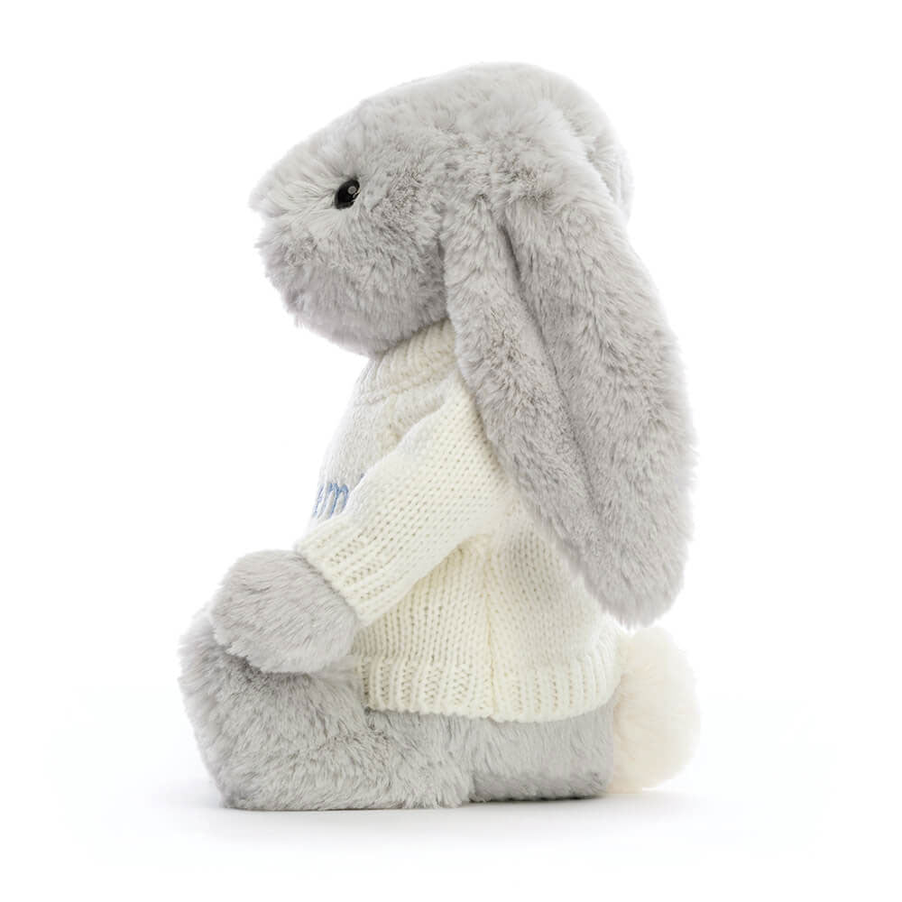 Bashful Silver Bunny with Personalised Cream Jumper, View 2