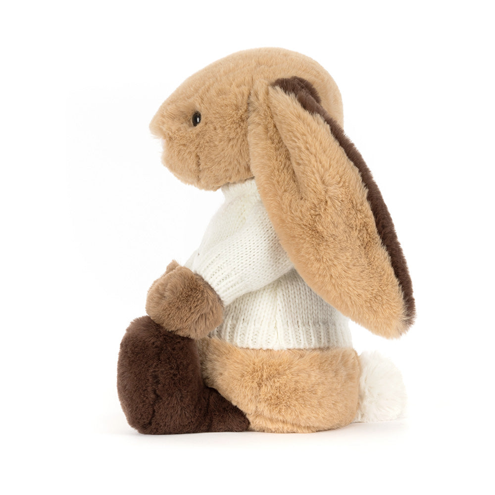 Bashful Patchwork Brown Bunny with Personalised Cream Jumper, View 2
