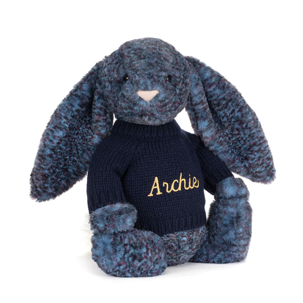 Hopscone Luxe Bunny with Personalised Navy Jumper,  Main View