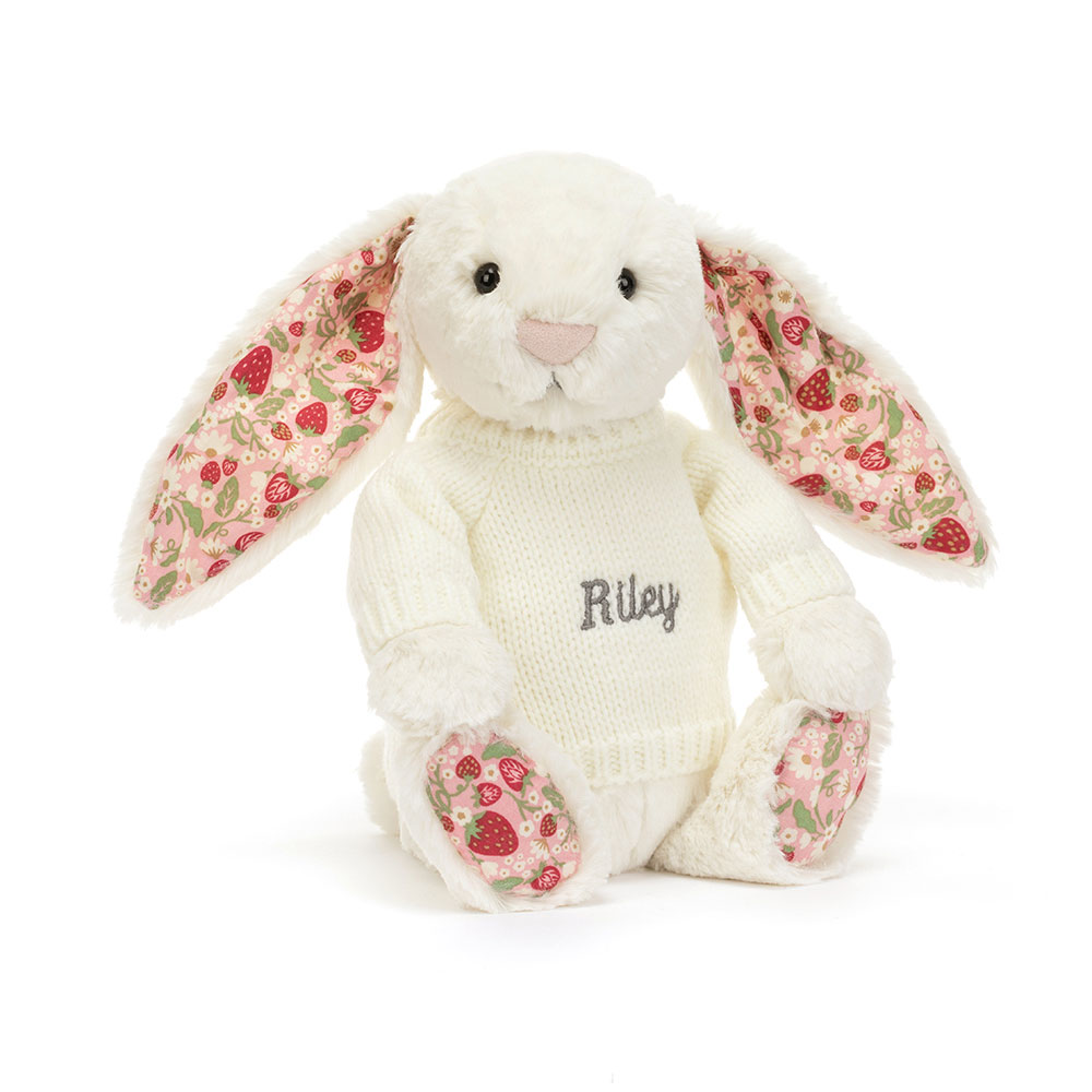 Blossom Cream Bunny 'Berry' with Personalised Cream Jumper, Main View