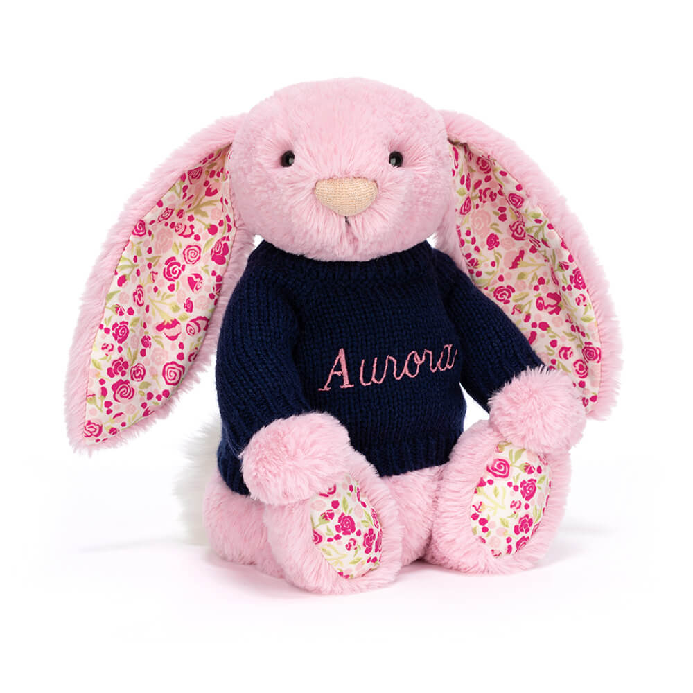 Blushkin Blossom Luxe Bunny with Personalised Navy Jumper, Main View