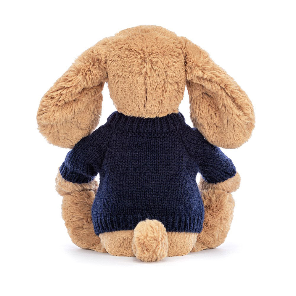 Bashful Toffee Puppy with Personalised Navy Jumper, View 4