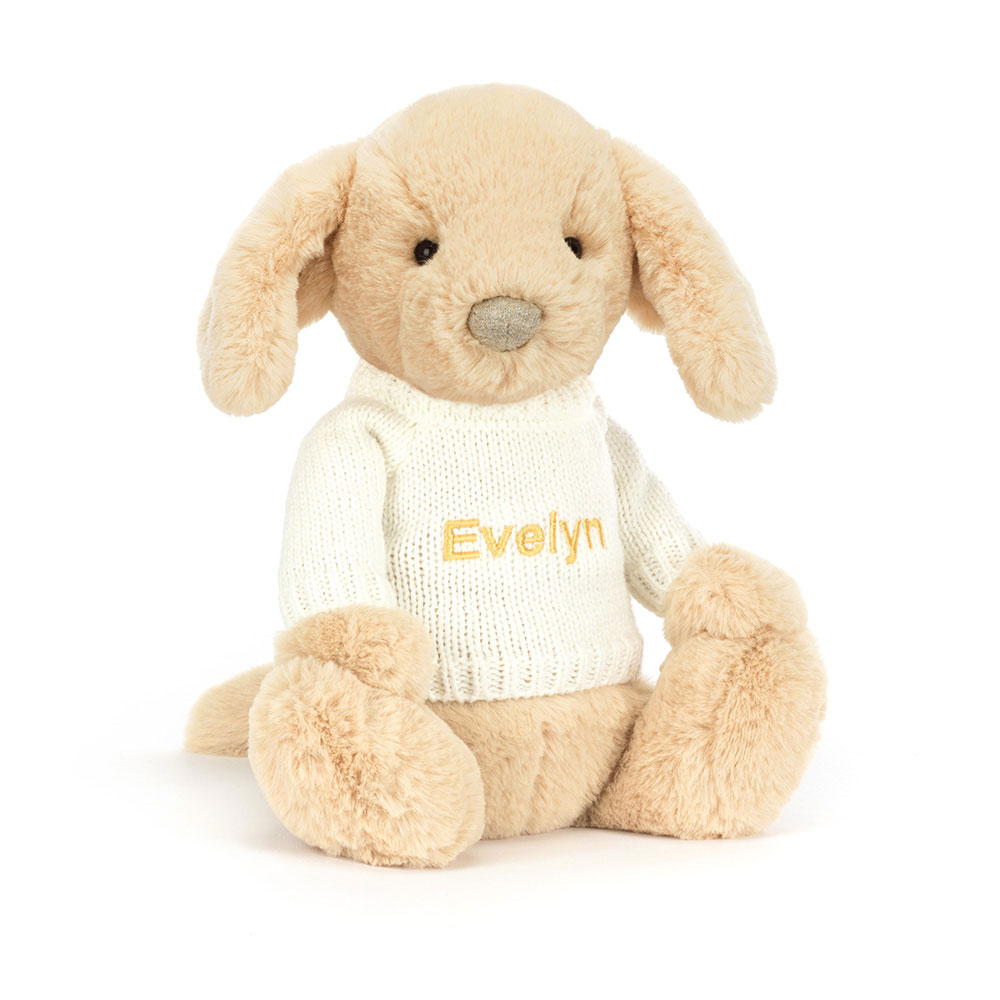 Bashful Luxe Puppy Orlando with Personalised Cream Jumper, Main View