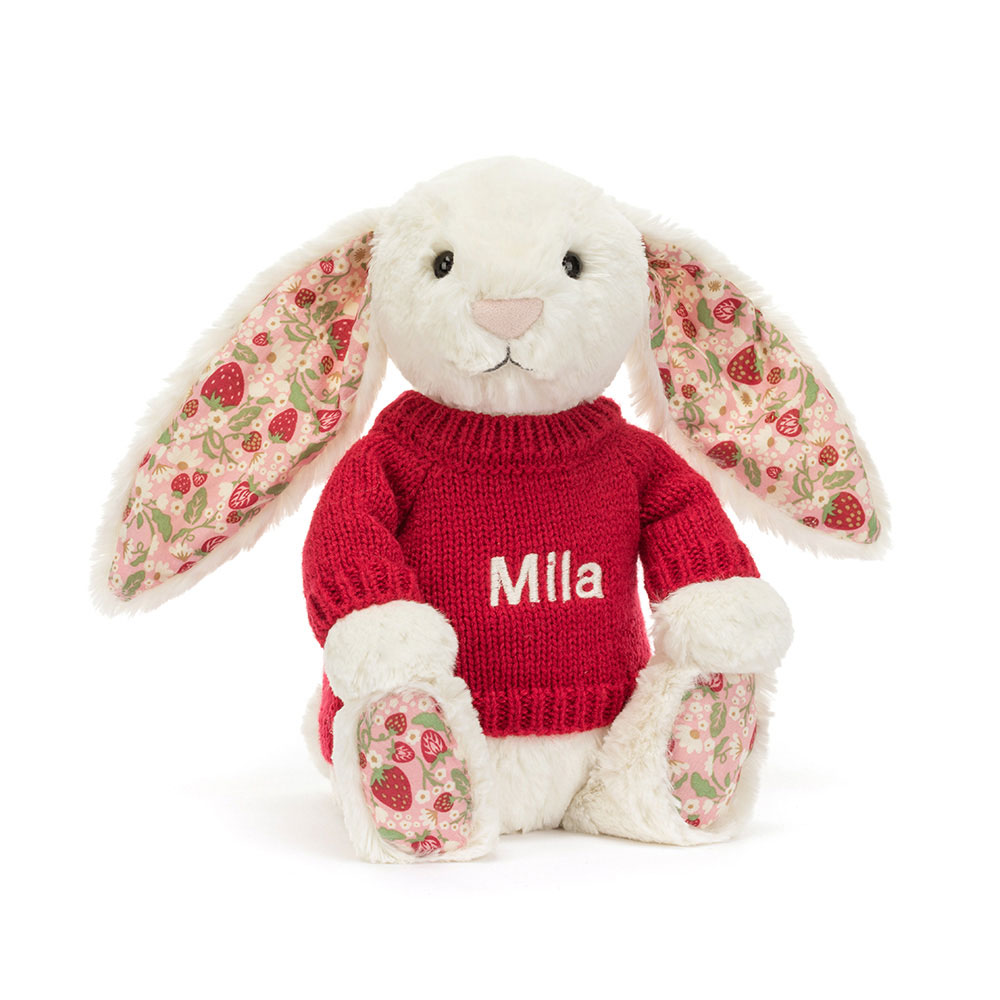 Blossom Cream Bunny 'Berry' with Personalised Red Jumper, Main View