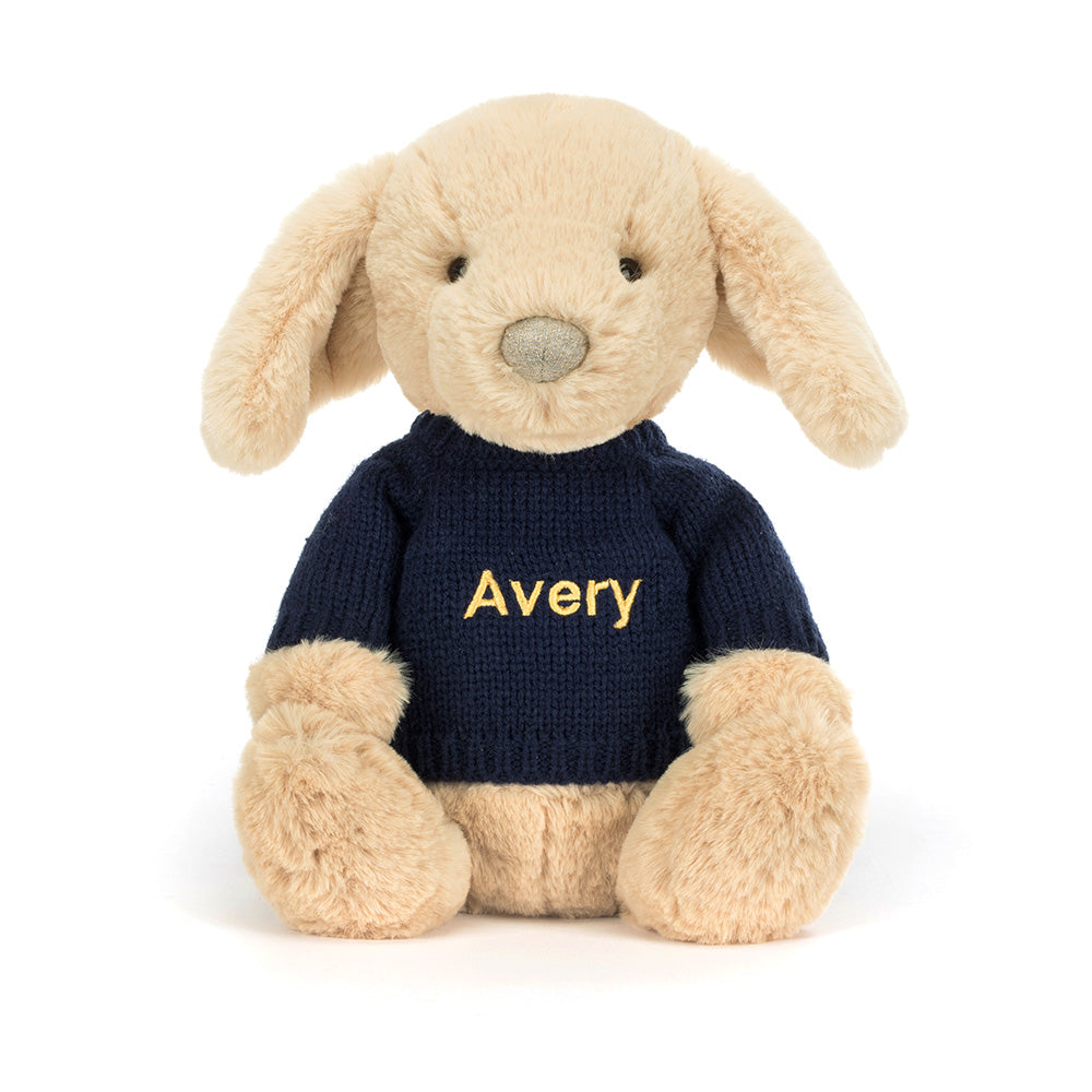 Bashful Luxe Puppy Orlando with Personalised Navy Jumper, View 4