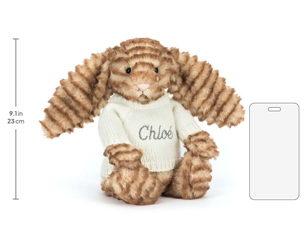 Bashful Luxe Bunny Juniper with Personalized Cream Jumper, size chart