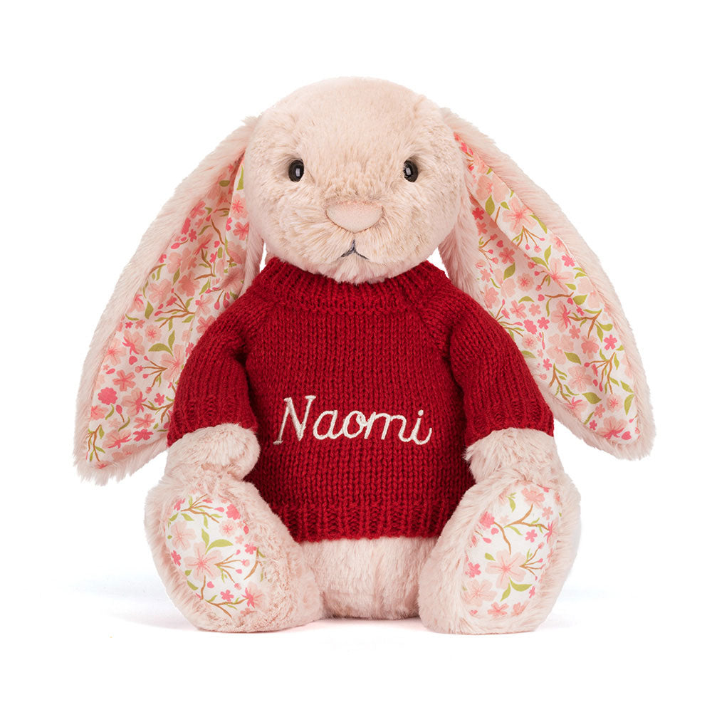 Blossom Blush Bunny 'Cherry' with Personalised Red Jumper, View 4